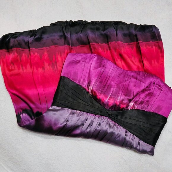 Bebe Silk Strapless Ombre Dress ✦ Pink Black Gradient Bubble Hem ✦ Sweetheart S - Picture 14 of 16